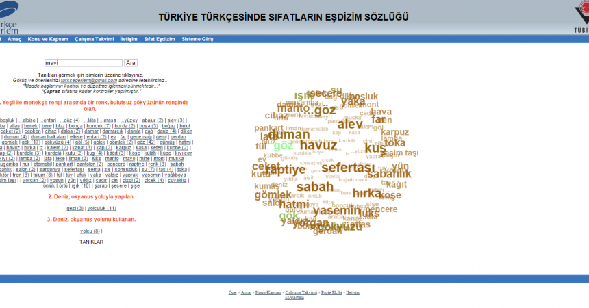 TÜBİTAK-SOBAG – 109K104 “Türkiye Türkçesi Söz Varlığında Sıfatların Eşdizimliliği -Derlem-tabanlı Bir Uygulama”